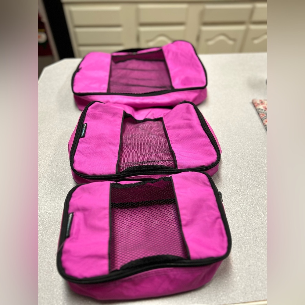 Travel Wise brand 3 piece pink and black storage kit